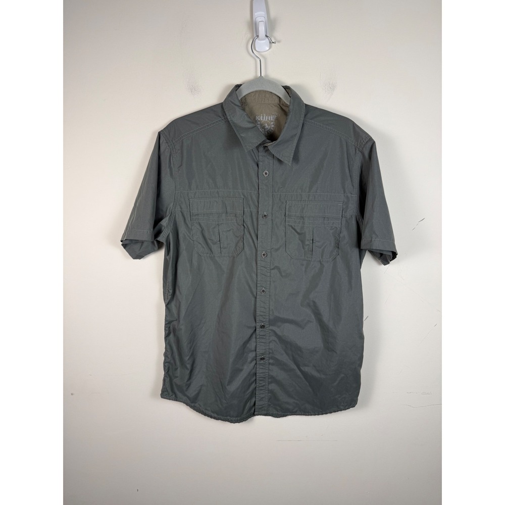 Kuhl Eluxur Mens Medium Gray Micro Stripe Short Sleeve Button Down Hiking Shirt